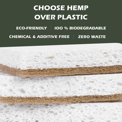 Isshah Plant-Based Kitchen Sponges - FSC Certified and PETA Approved, Natural, Eco-Friendly, Biodegradable Sisal Hemp Sponges for Dishes, Cleaning Sponge for Kitchen, Bathroom, Household - 12 Count