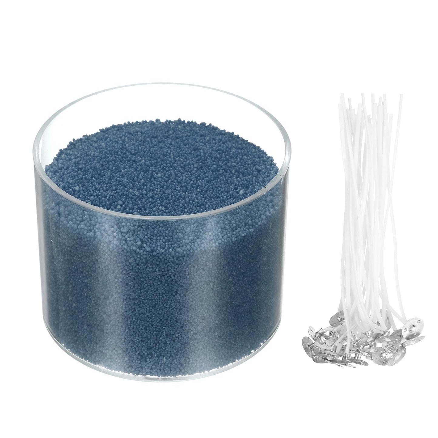 MECCANIXITY Pearled Sand Candles with 20 Pcs Wicks 7Oz / 200g Candle Beads Refillable Powder Sand Wax Making Kit for Thanksgiving Christmas Wedding Party DIY Home Crafts, Sea Blue