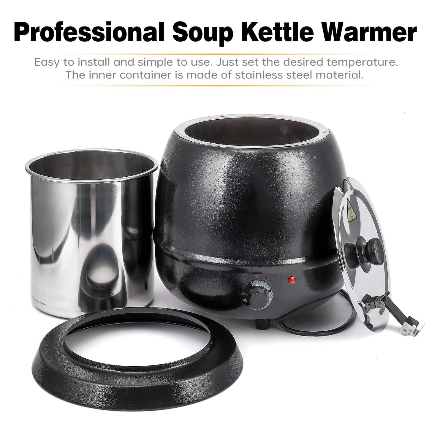 DEXSO 10.5Qts Commercial Soup Kettle Warmer with Hinged Lid and Detachable Stainless Steel Pot - Ideal for Parties, Buffets, and Catering Events
