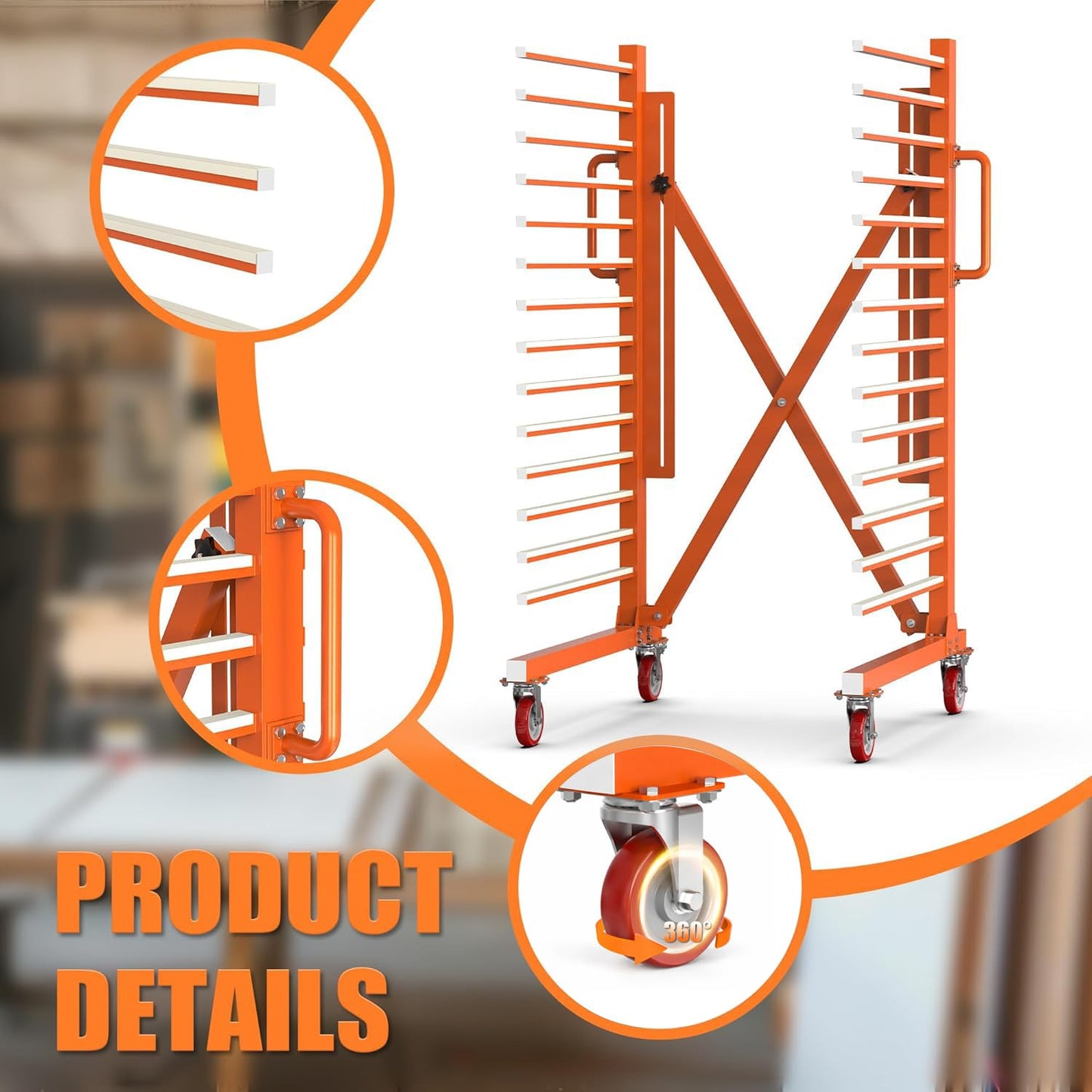 BERPET 15-Level Paint Drying Rack for Cabinet Doors (Expandable 12"-58") - 1650lbs Heavy Duty Cabinet Drying Rack with 3.1" Spacing - Rolling Stand for Professional Woodworking