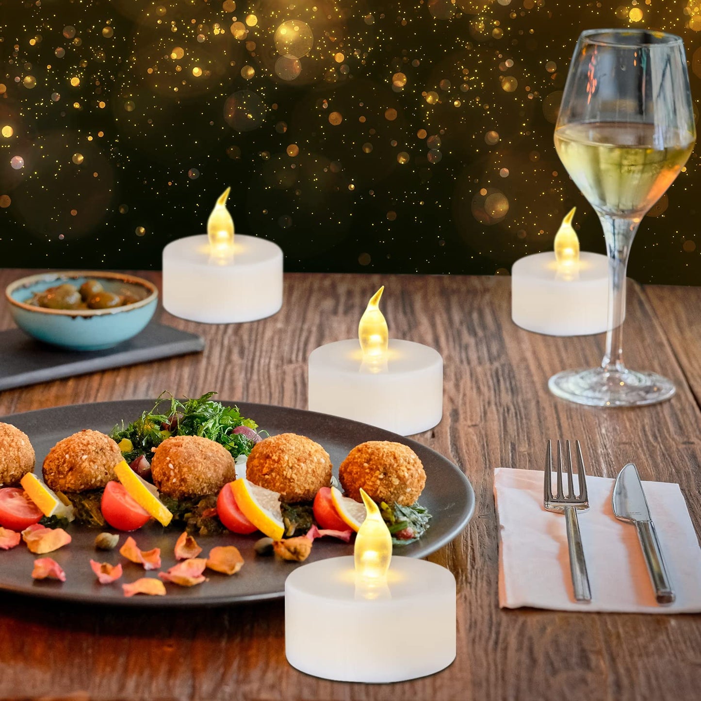 redfruit Flameless Tealight Candles: Battery - Powered Tea Light Candles,Bright Flickering Holiday Gift LED Electric Tealights Candles,for Seasonal & Festival Celebration. (50 Pack Warm Yellow)