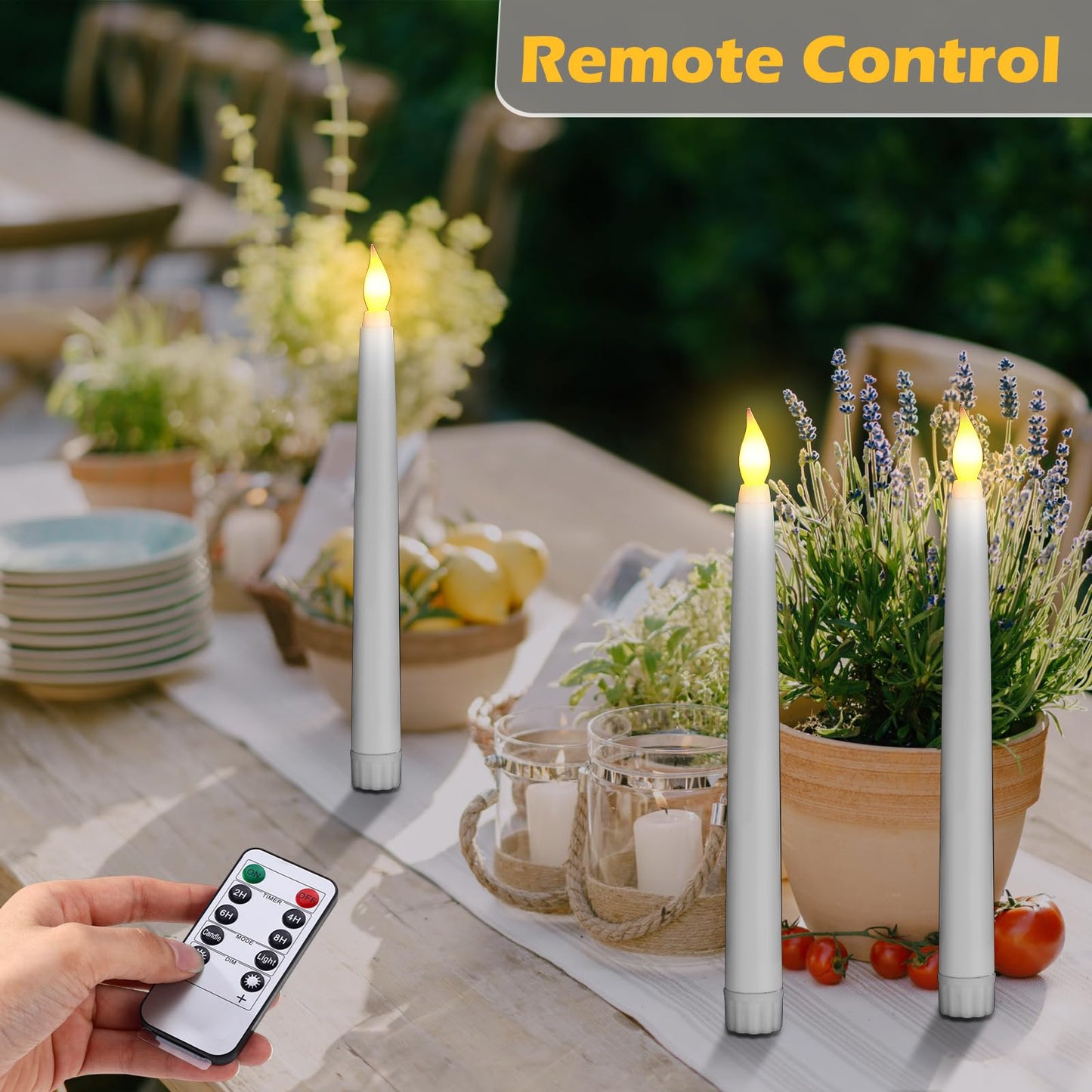Tuanse 24 Pack Flameless Flicker Taper Candles Bulk with Remote and Timer, Battery Operated LED Warm White Taper Candles Light for Home Wedding Decoration Gifts(White,8 Inch)