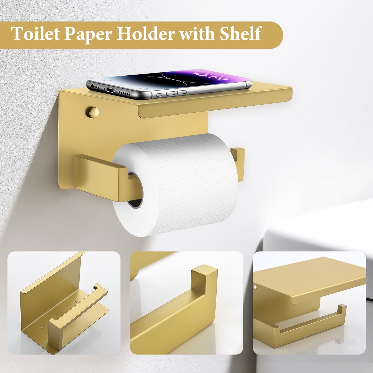 TURS Brushed Gold Bathroom Hardware Set 4-Piece Bath Towel Bar Set 24 Inch Stainless Steel Towel Holder Set for Bathroom Wall Mounted