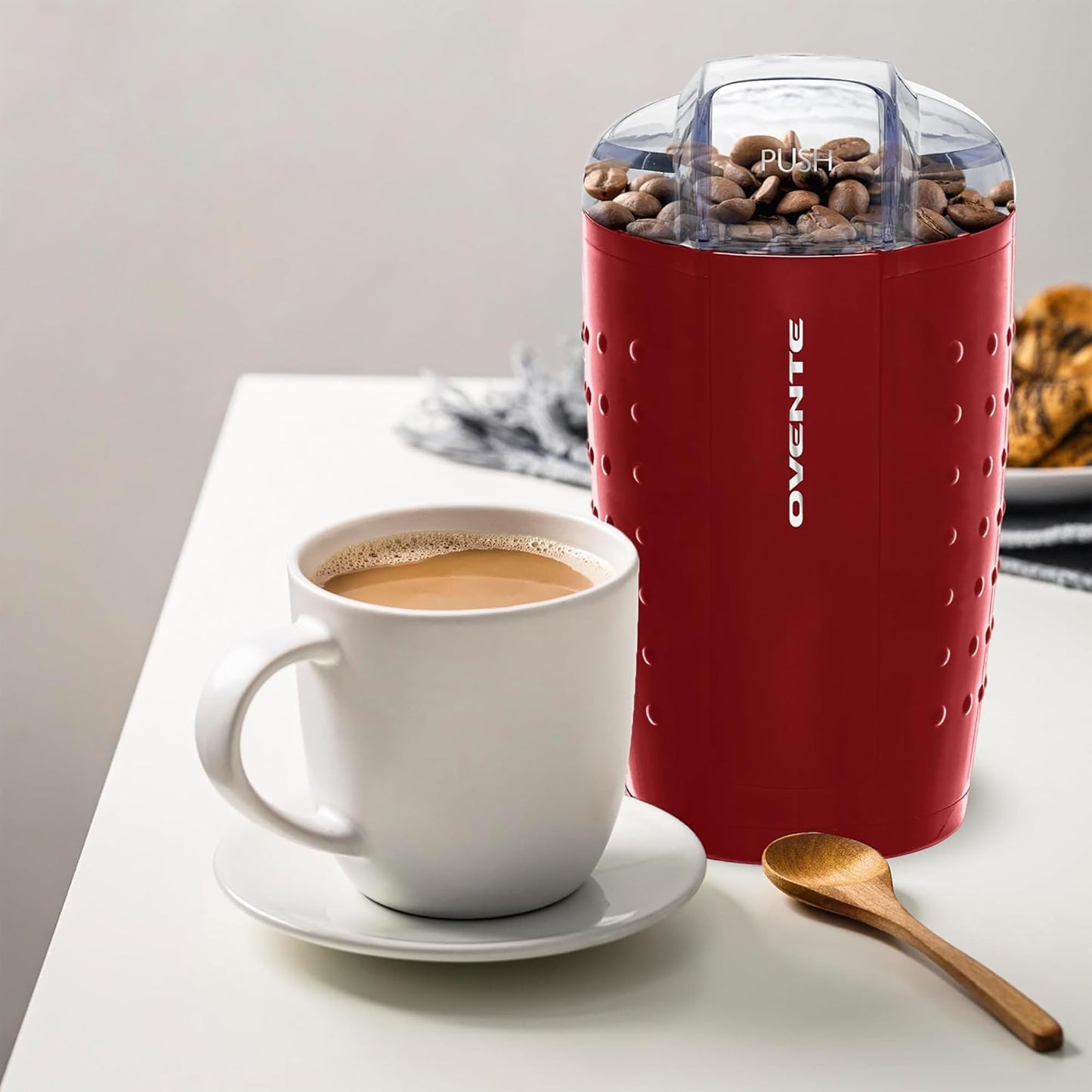 OVENTE Electric Coffee Grinder for Beans, Spices and More, 2.5Oz Compact Grinding Mill, Spice Grinder with Stainless Steel Blade, Pulse Button Operation and Transparent Easy to Open Lid, Black CG225B