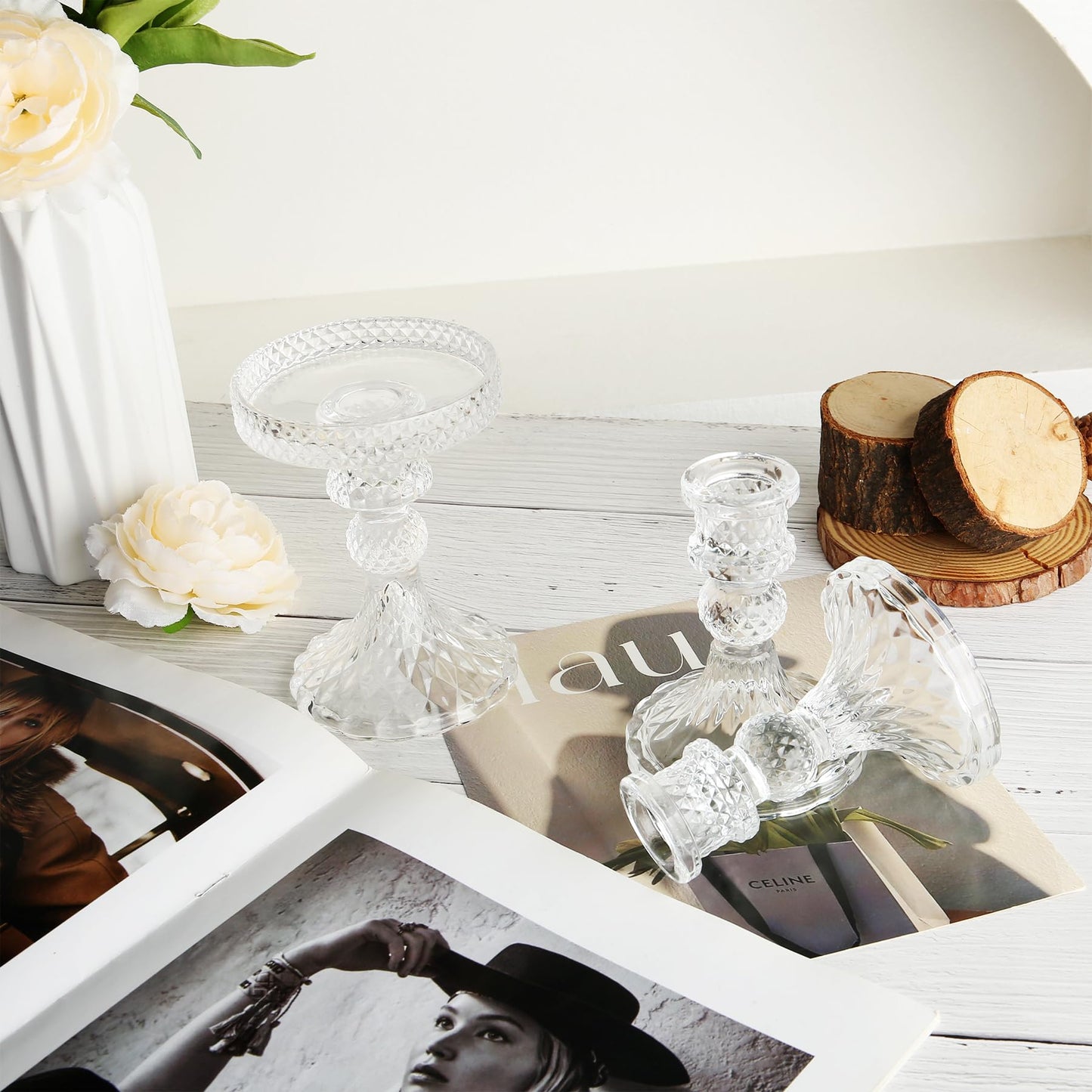 Unity Candle Holder - Glass Candle Holders for Pillar Candles Taper Candles, Glass Candlestick Holders Set of 3, Decorative Clear Glass Candlestick Holder for Wedding Table Dinning Church Centerpiece