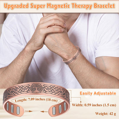 Cigmag Copper Magnetic Bracelet for Men, with Powerful 9X 5000 Gauss Magnets, Adjustable Solid Pure Copper (Sun Moon Life Tree)