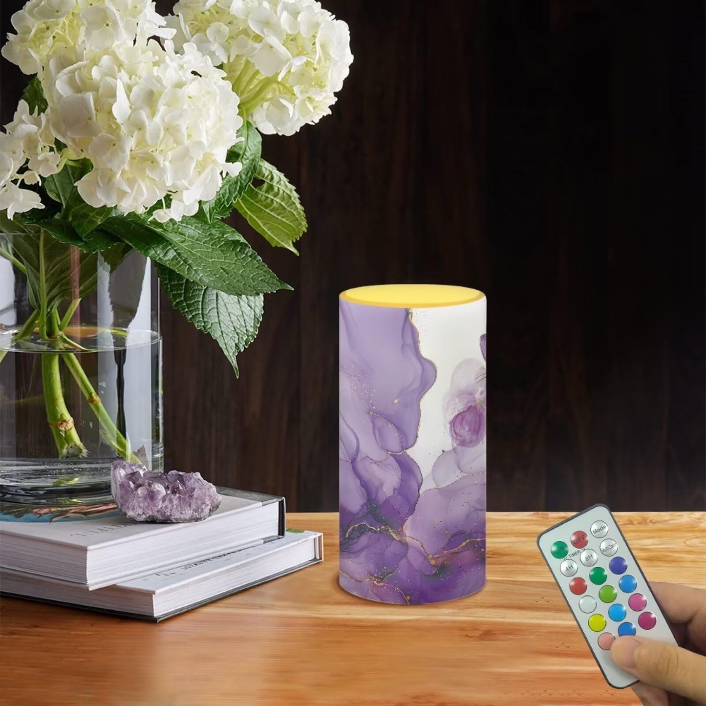 Merkmak Battery Operated Flameless Candles with Remote and Timers Flameless LED Pillar Candles for Camping, Weddings, Home Decoration Battery Tea Lights, Purple Marble