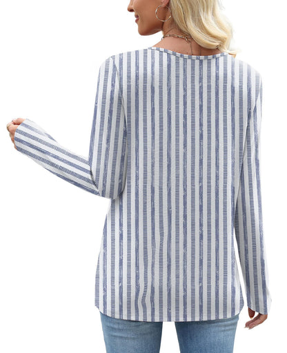 OFEEFAN Long Sleeve Shirts for Women Fall Clothes Asymmetric Square Neck Tunic Tops Decorative Buttons