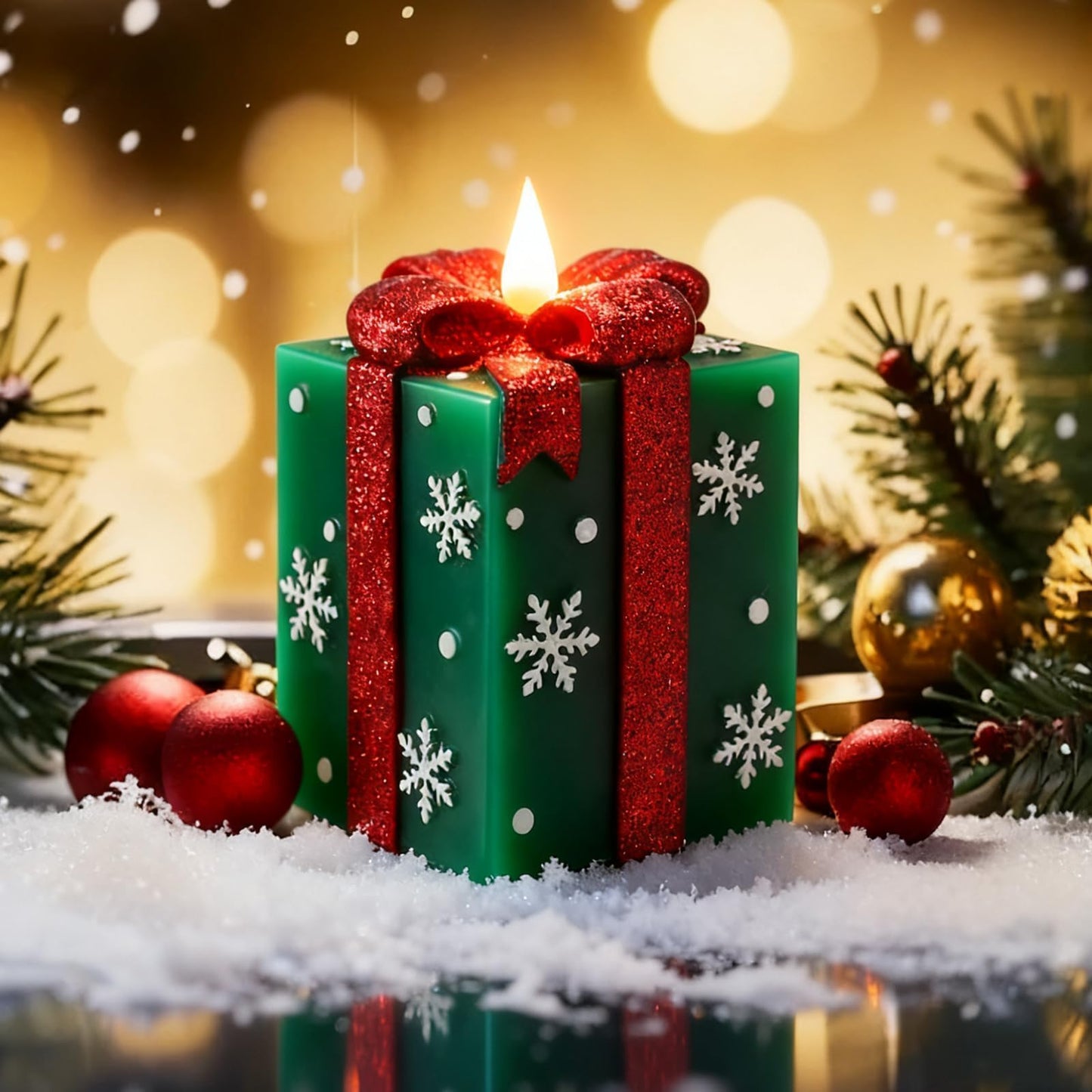 LCZLUMIPRO Elegant Gift Box Flameless Candle with Remote Timer - Green Hand-Painted Real Wax LED Candle, Battery Operated for Christmas, Home, Party Decor