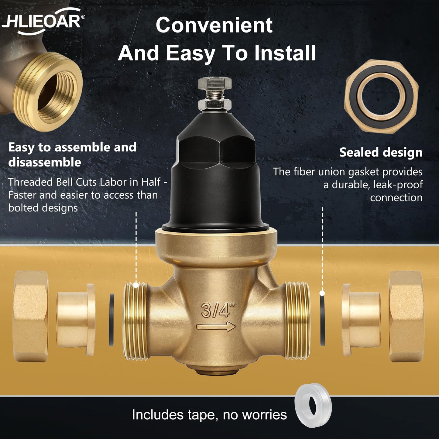 3/4" NR3XL Pressure Reducing Valve for Zurn Wilkins 34-NR3XLDU, Double Union FNPT Connection, for Home & Commercial Use