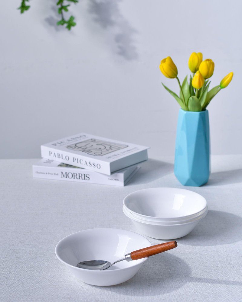 LaGlint 14 OZ (16 OZ MAX) White Opal Glass Cereal Bowl Set of 4, 6.5 inch Dishwasher & Microwave Safe Round Bowls for Soup, Salad and Rice