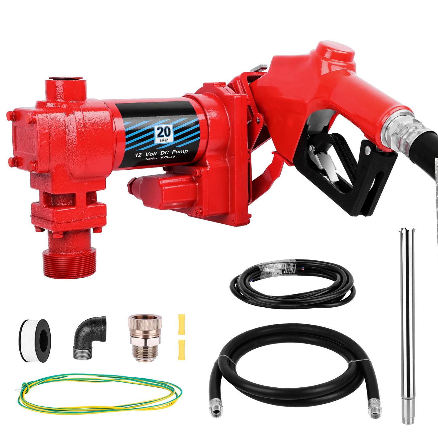 Fuel Transfer Pump, 12V / 20 Gpm, Explosion-Proof Fuel Pump with Elbow Connector, Diesel Transfer Pump, for Gasoline, Diesel, Kerosene, Ethanol & Methanol Blends, and Biodiesel