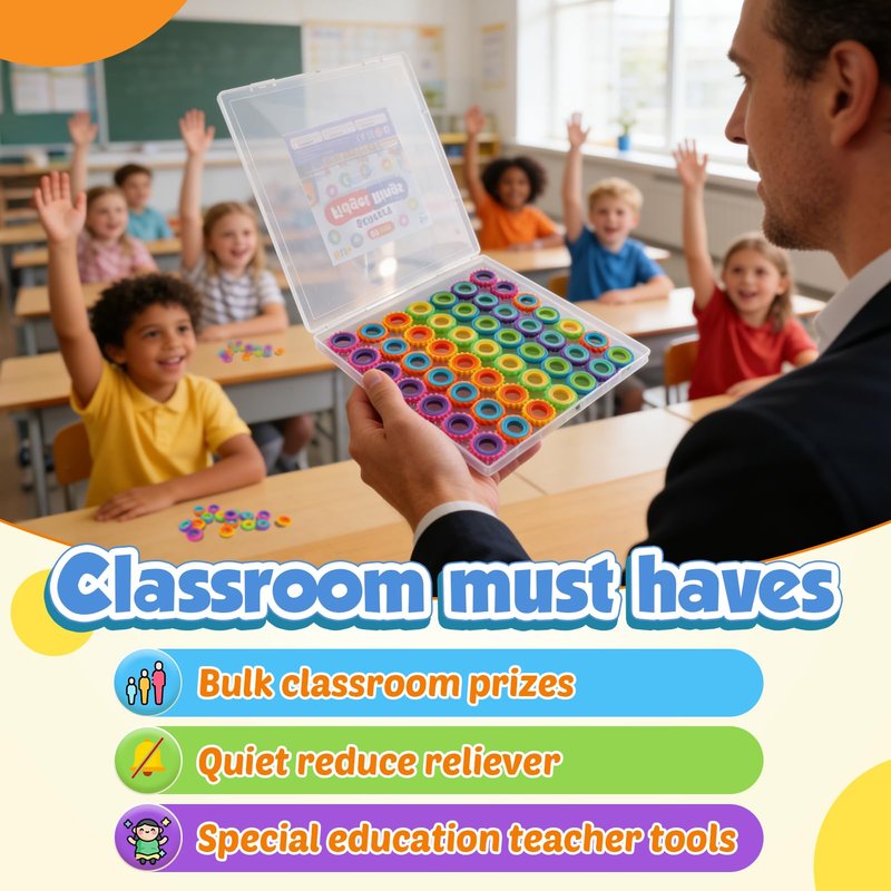 KLT Fidget Toys Bulk for Kids: 50 Pack Texture Spinner Rings - Bulk Fidgets for Students Classroom Prizes - Quiet Sensory for Autism Stress Relief - Goodie Bags Stuffers for Party Favors