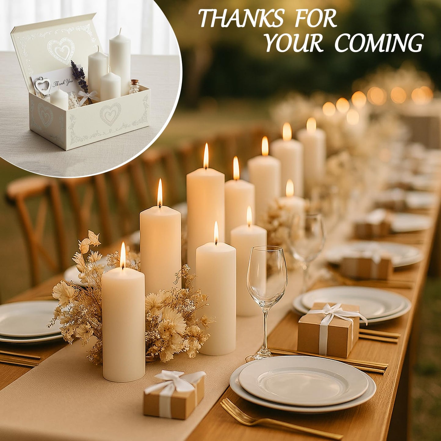 Veiuwa 36 Pack White Pillar Candles Bulk Set, 2x3 2x4 2x6 Inch - 12 Each Size, Dripless Smokeless Clean Burning for Wedding Centerpieces, Home Decor, Church, Romantic Ambiance！