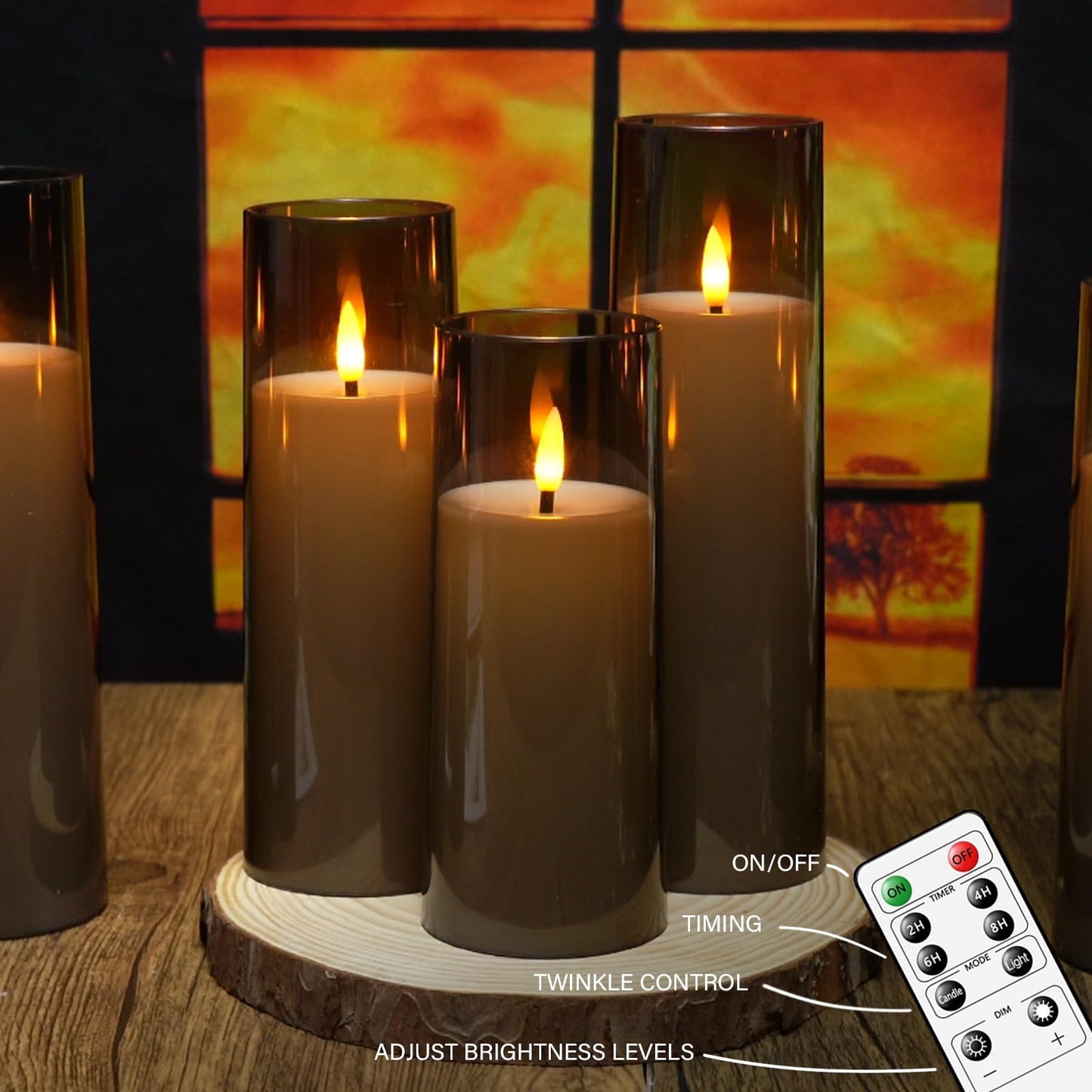 kakoya Flickering Flameless Candles Battery Operated with Remote and 2/4/6/8 H Timer Plexiglass Led Pillar Candles Pack of 9 (D2.3 xH5.5 6.5" 7.5") with Realistic 3D Wick Candles for Home Decor(Grey)