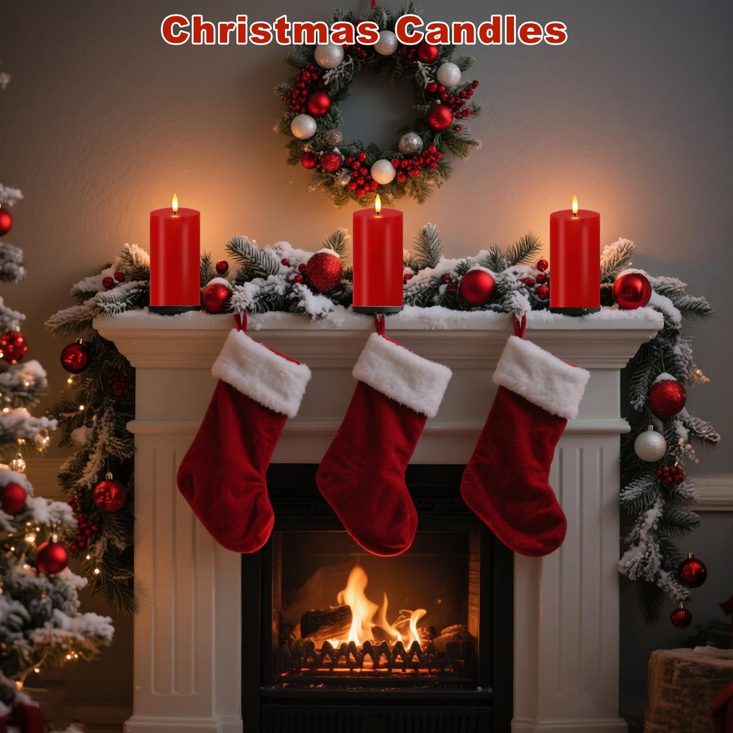 VEEKI Red Flameless Candles, Set of 2 7"x3" Flickering LED Candles with Remote & Timer, Dimmable Real Wax Electric Pillar Candles Battery Operated, Candles Light for Home Christmas Decor (Red)