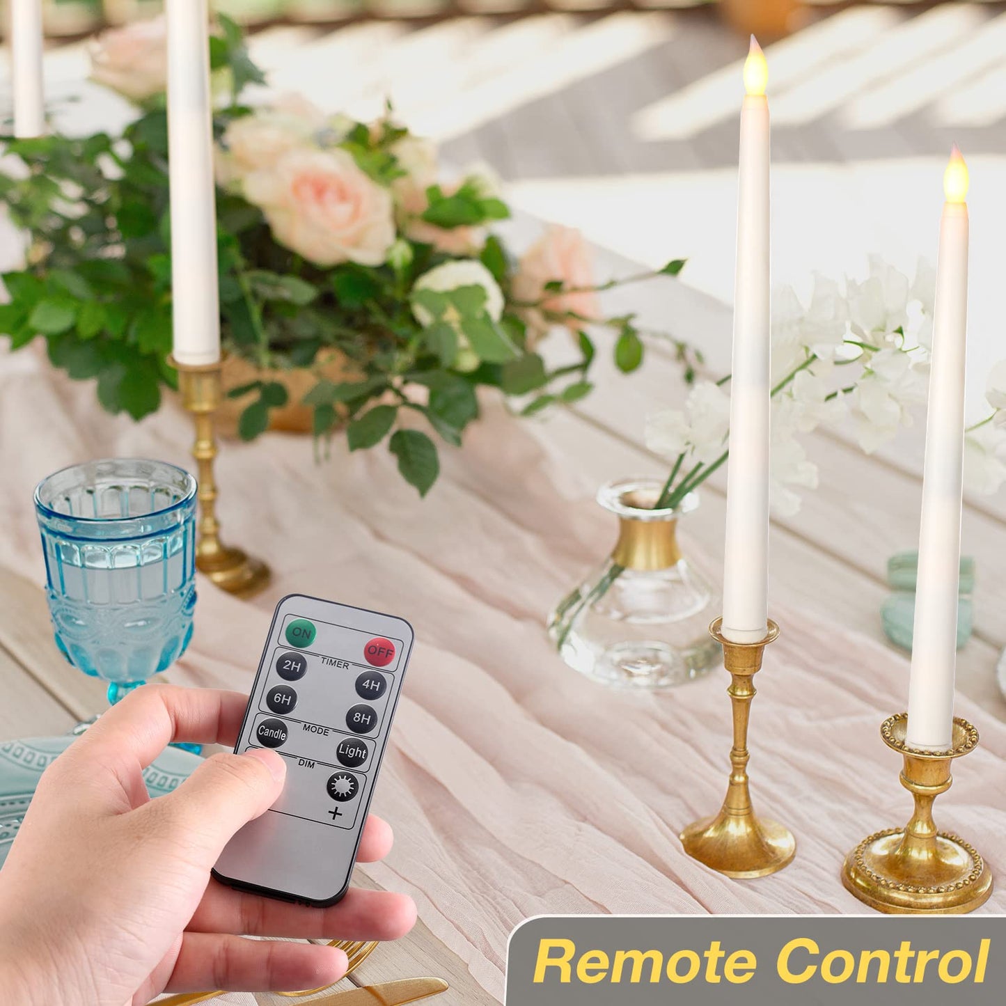 Tuanse 24 Pack Flameless Flicker Taper Candles Bulk with Remote and Timer, Battery Operated LED Warm White Taper Candles Light for Home Wedding Decoration Gifts (Beige,11 Inch)