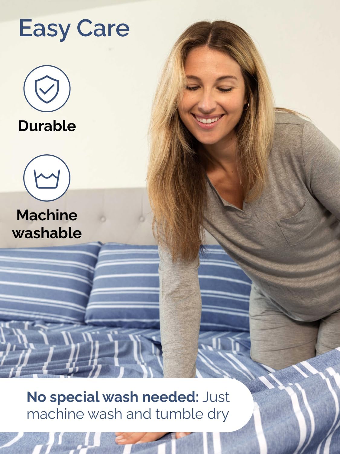 Skiennix Extra Deep King Sheet Set - 6 Piece Cooling Bedding - Soft, Wrinkle-Free Blue Stripes