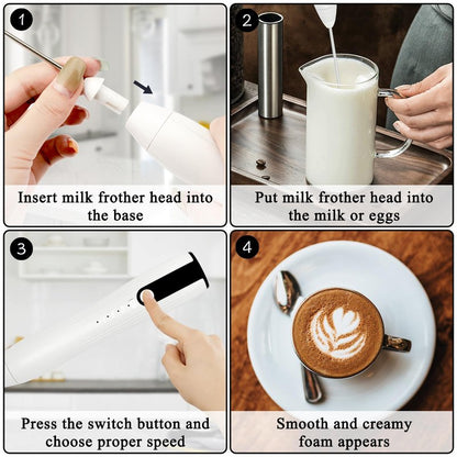Double Whisk Milk Frother Handheld USB-C Rechargeable Electric Drink Mixer White,3 Speeds Adjustable Coffee Foamer Drink Whisk for Lattes, Matcha, Hot Chocolate, Egg, Matcha
