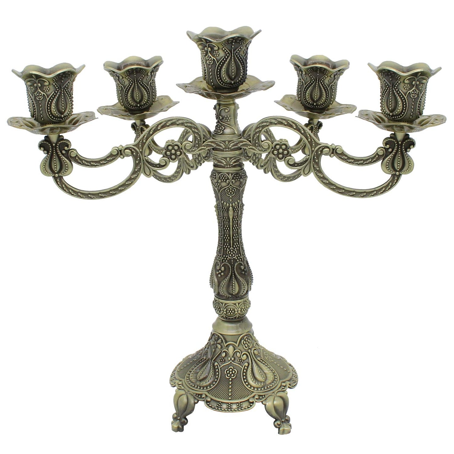 Dorlotou Metal Candelabra 5-Candle 10.1 Inch Tall Candle Holder Stick for Home Wedding Event and Party Festival,Bronze