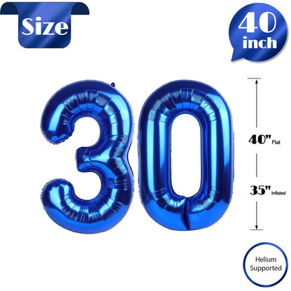 Navy Blue Number 30 Balloon 40 inch, 30 Number Balloons, 30th Navy Blue Birthday Decorations, 30 Year Old Women Men Blue Party Supplies