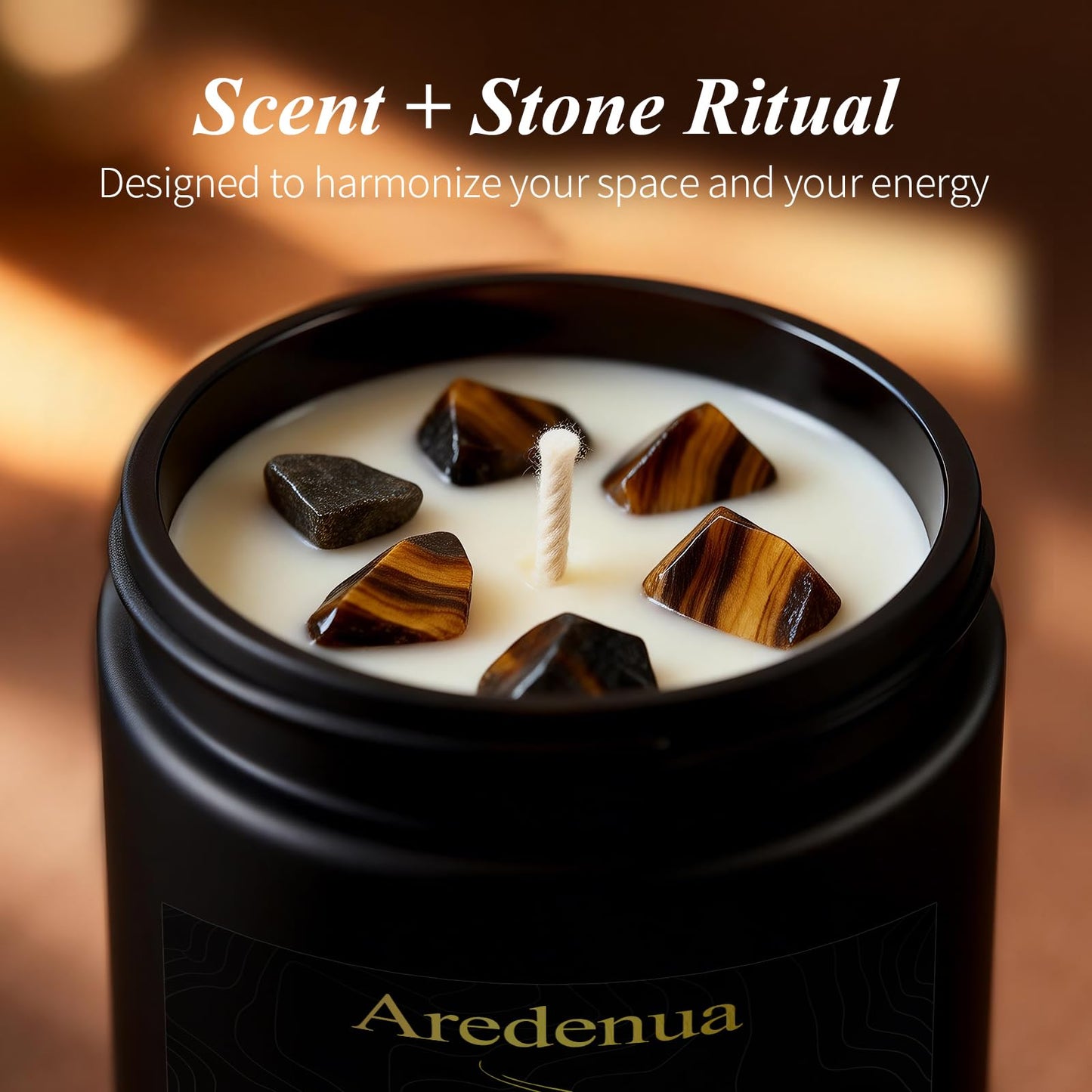 Aredenua Crystal Candle with Tiger Eye Healing Crystals, Citrus Aromatherapy Candle for Confidence, Natural Soy Wax Scented Candle with Real Gemstone, 7oz Long Burning, Motivational Chakra Gift
