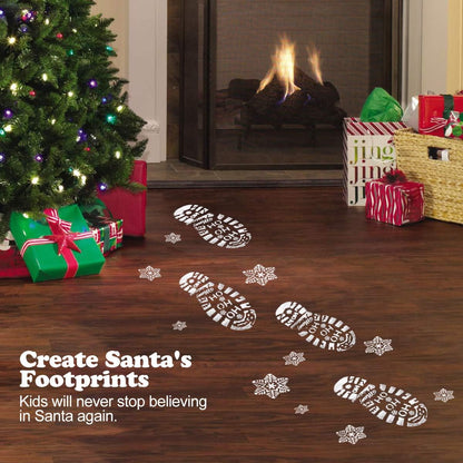 Mocoosy Christmas Stencils - 6 PCS Reusable Santa Footprints & Snowflake Templates for Holiday Crafts