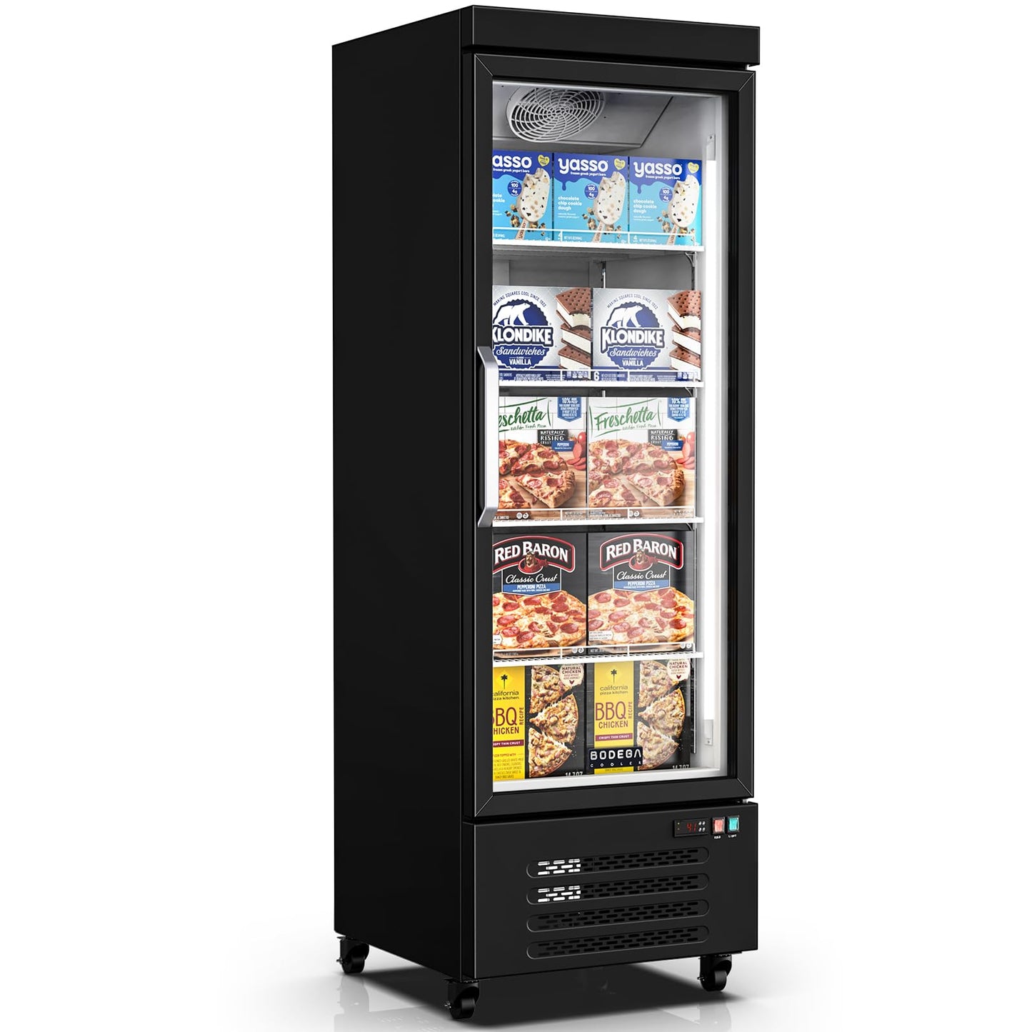 BODEGACOOLER Commercial Freezer Upright, 1 Door Standing Display Freezer With Glass Door, 18 Cu.Ft Large Capacity, -15℉-5℉ Temperature Range, Auto Defrost, For Ice Cream, Frozen Foods