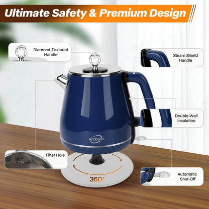 Vintage Electric Kettle 1.8L, All Stainless Steel Hot Water Electric Kettle for Boiling Water, BPA Free Tea Kettle, 1350W Fast Boil, Auto Shut Off & Boil-Dry Protection