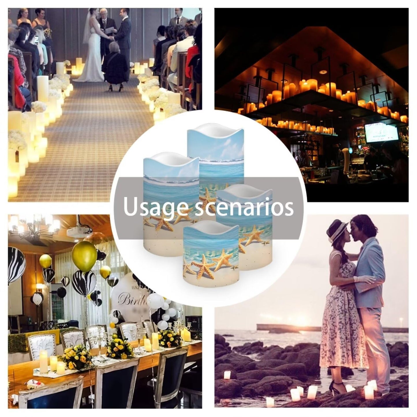 Cozeyat Starfish LED Pillar Candles 4 Pack Color Changing Battery Operated Flameless with Remote Control Timer for Wedding Birthday Home Garden