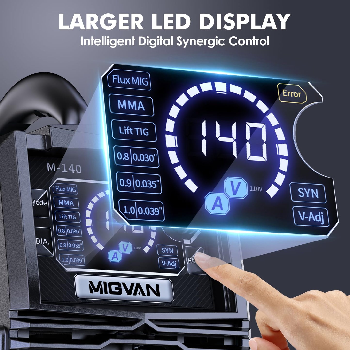 140A MIG Welder, MIGVAN 110V Flux Core MIG/Stick/Lift TIG 3 in 1 Welding Machine with Large LED Digital Display, IGBT Inverter Portable Gasless Welder with Welding Gun and Flux Core Wire