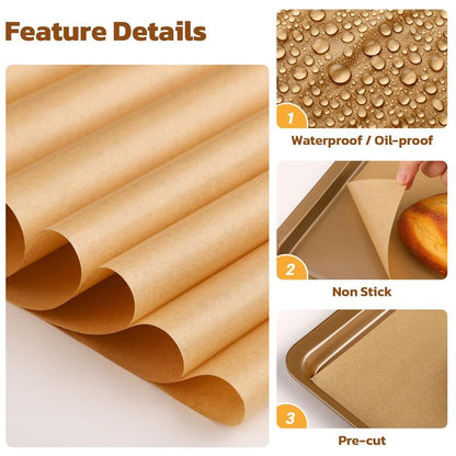Beasea Parchment Paper Sheets for Baking, 200pcs 10x14 Inch Unbleached Precut Nonstick Heavy Duty Natural Parchment Baking Paper Sheets for Air Fryer Cooking, Grilling, Frying and Steaming