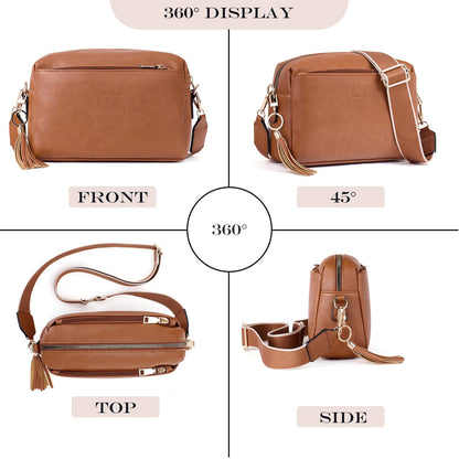 Roulens Triple Zip Small Crossbody Bag for women,Wide Strap Cell Phone Purse Shoulder Handbag Wallet with Credit Card Slots