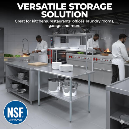 Express KitchQuip NSF Certified 18 Gauge Heavy Duty Stainless Steel Double overshelf with Brackets for Kitchens, Utility Rooms, Storage, Offices & Home