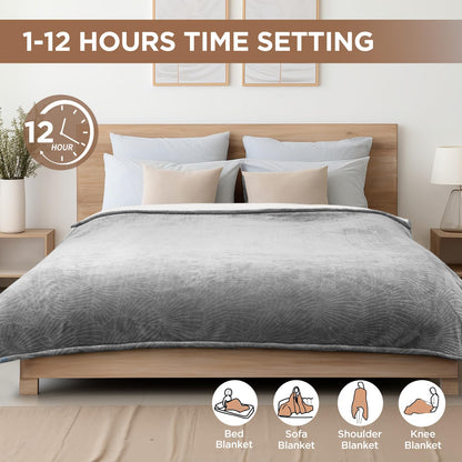 Westinghouse Heated Throw Blanket, Flower Jacquard Electric Blanket Throw with 6 Heating Levels and 2-10 Hours Auto-Off, Flannel to Sherpa Super Cozy Heated Blanket, Machine Washable (50" x 60" Beige)