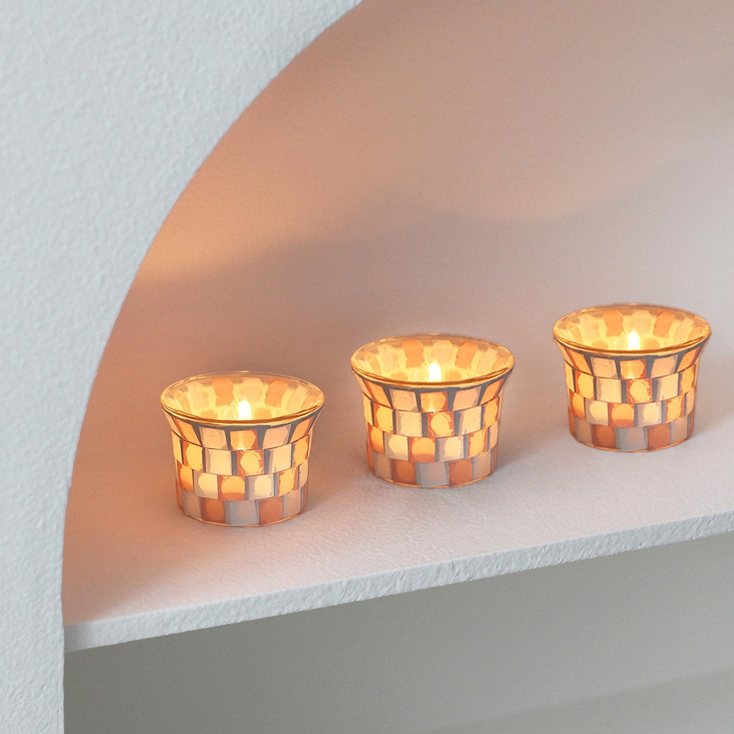Maimeili Glass Candlestick Romantic Mosaic Broken Candlelight Aromatherapy Candle Cup for Valentine's Day Christmas Thanksgiving Tables Center of Party Decorations(NO Candles)