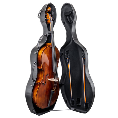 MI&VI CP-7006 Pure Poly Carbon Fiber Cello Case 4/4 Hard Shell 11lb (Full Size) with Wheels | Carry Straps | Rigid Protection | Tough Shell (Black)