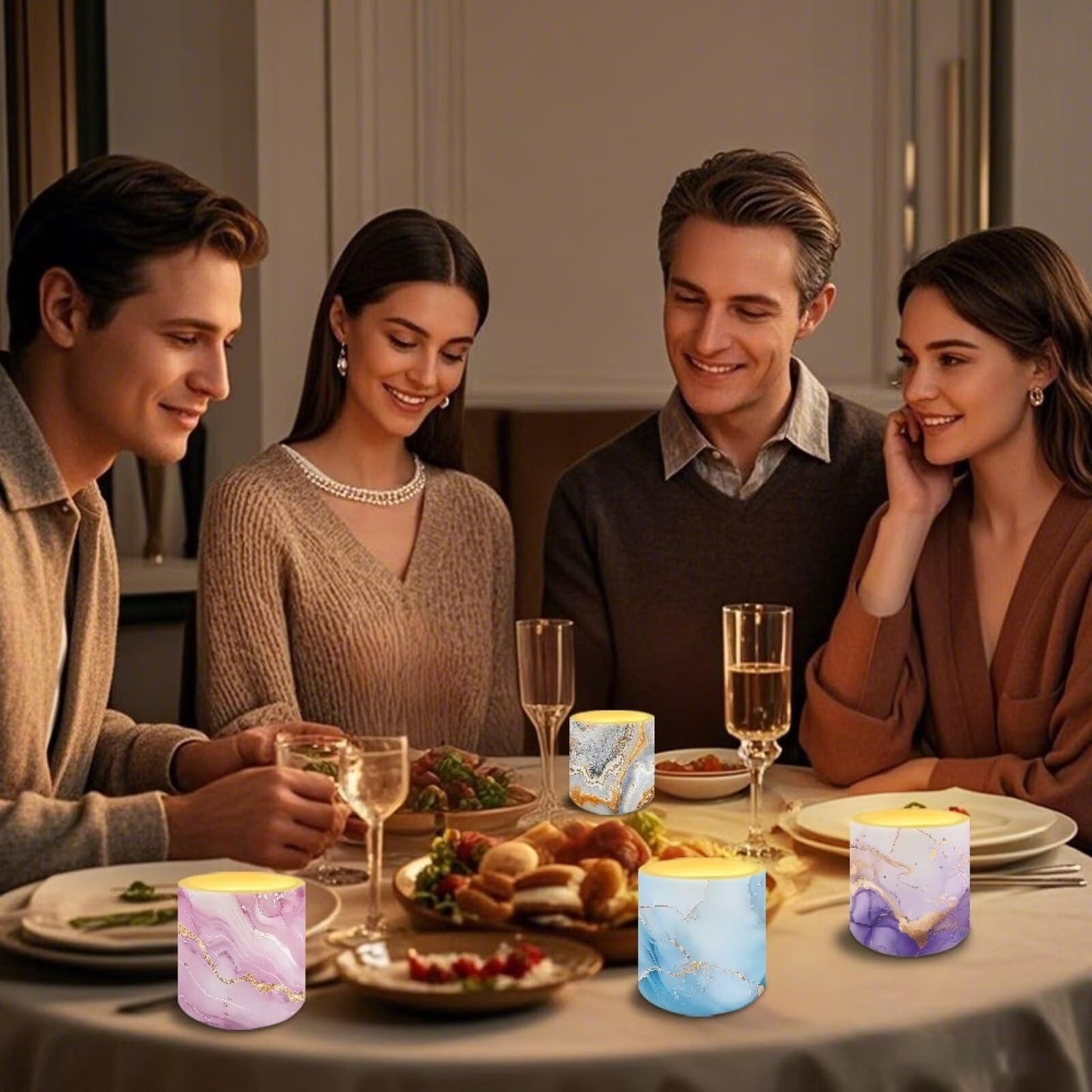 NETILGEN 4 Pieces Flameless Candles with Remote Timer with Battery Operated LED Pillar Candles 3 inch Realistic Flickering Flameless Candles Colorful Marble Print