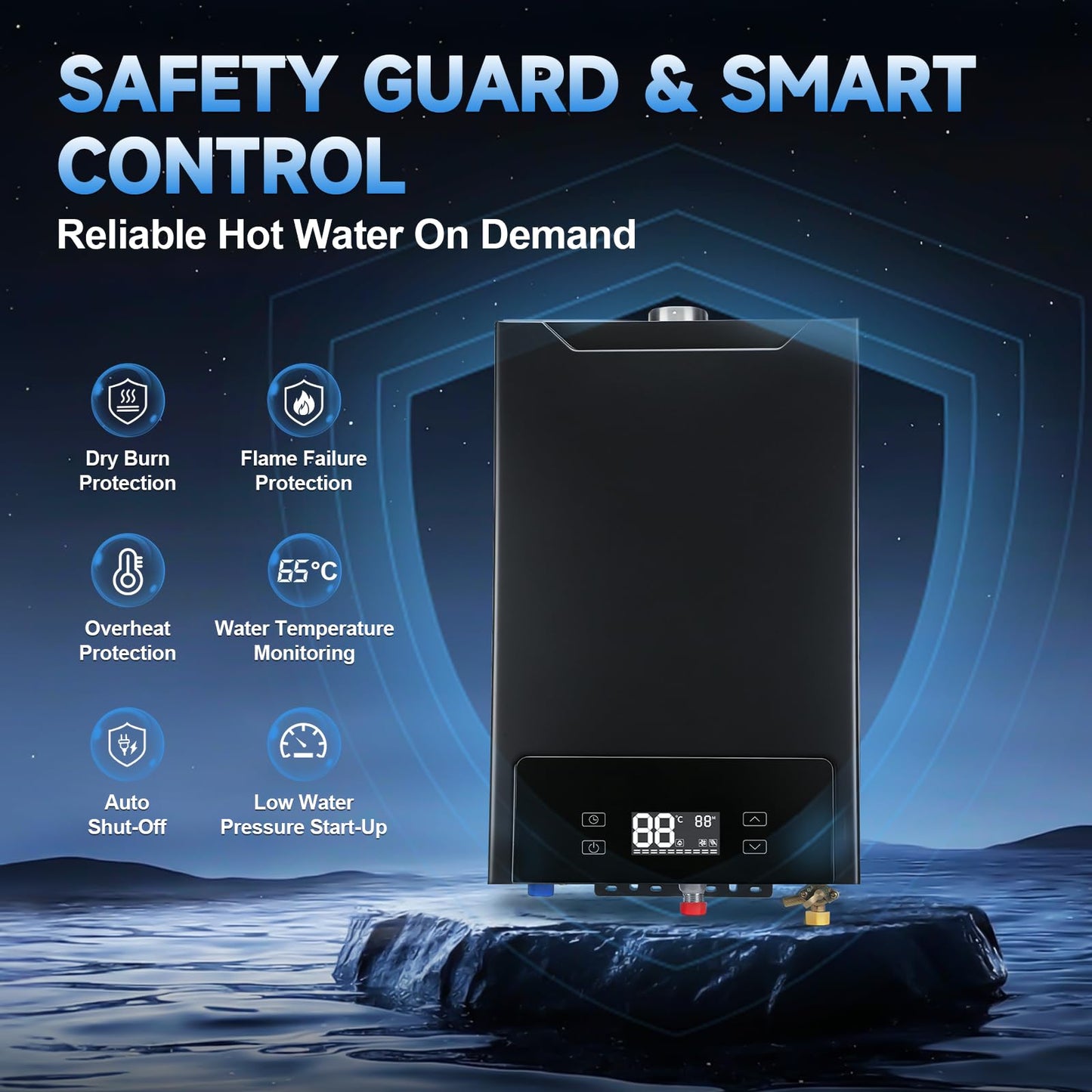 GEARPASS Propane Gas Tankless Water Heater, 6.3 GPM, 160,000 BTU Indoor, On Demand Instant Hot Water Heater with Touch LED Temperature Display and Multi-Protection