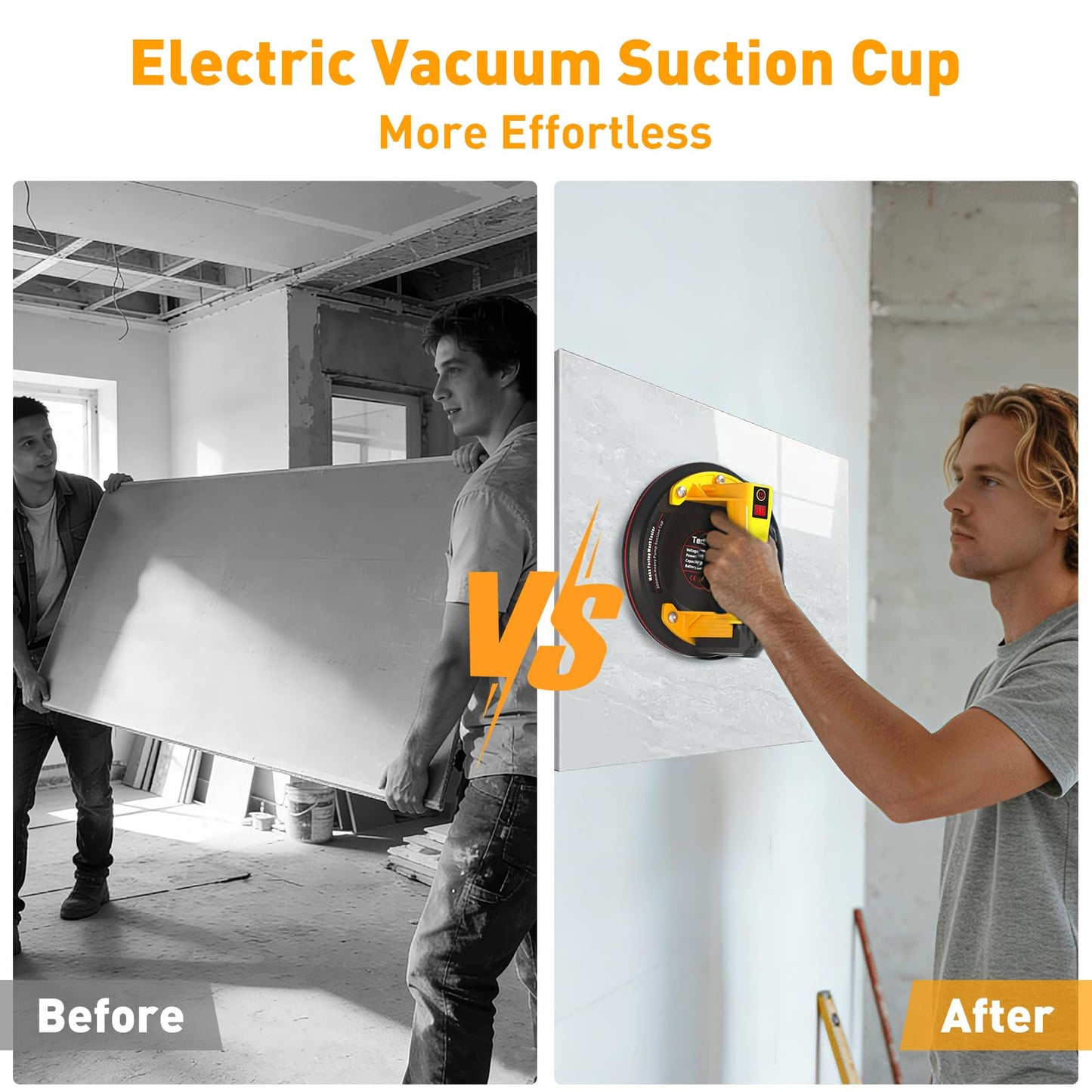 Electric Tile Suction Cups Lifter Tool Suction Cup for Glass 8" Heavy Duty 680 Lbs Battery Powered with 4X 2400mAh Batteries, Auto Start Pump, for Lifting Large Glass, Tile, Granite, Metal, Floor