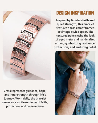 Jecanori Pure Copper Bracelet for Men, Magnetic Cross Bracelets for Men with 3500 Gauss Magnets, Mens Pure Copper Bracelet