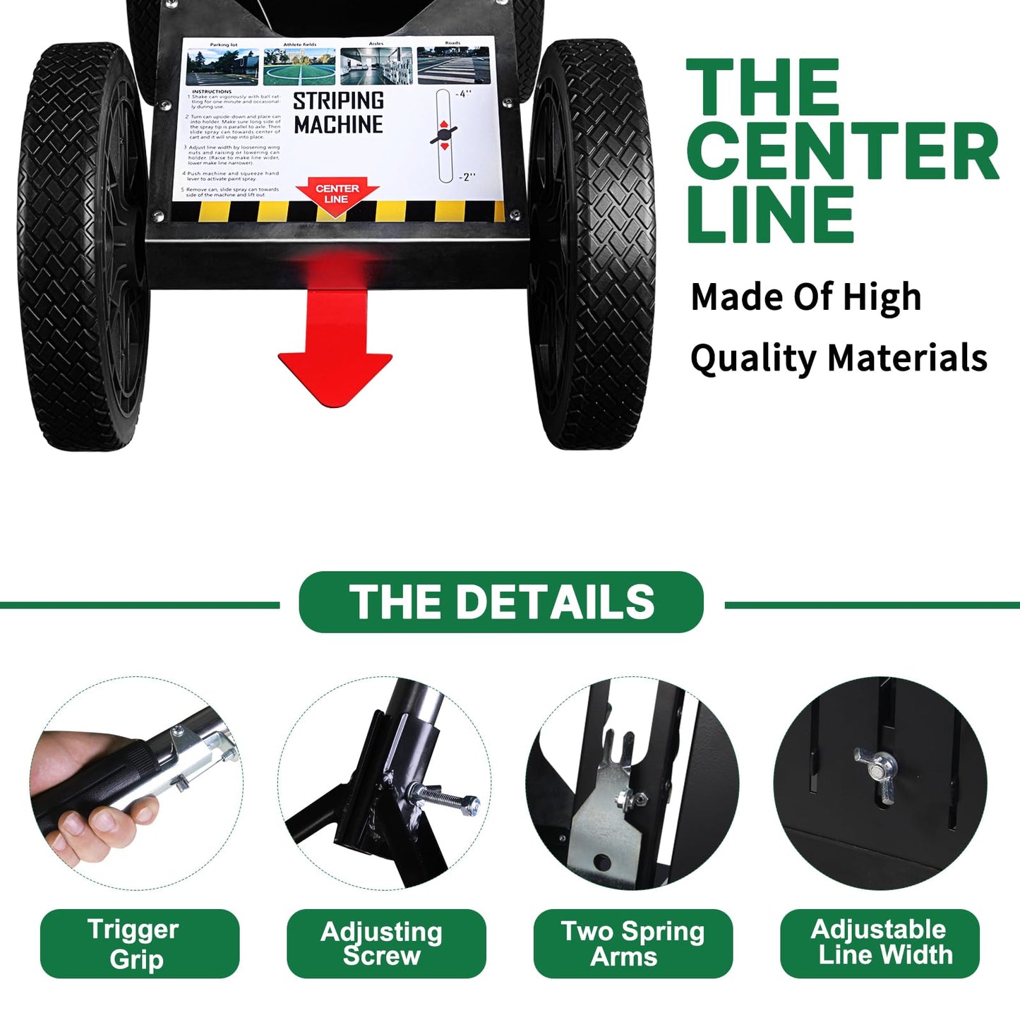 Lbraxyi High-Performance Striping Line Marking Machine, Athletic Field Striping Machine, Parking Lot Striping Machine, Soccer Field Striping Machine, Work with Inverted Striping Spray Paint, Black