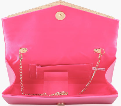 Women’s Evening Handbag Vegan Leather Ladies Envelope Clutch Classic Elegant Purse Bags Hot Pink