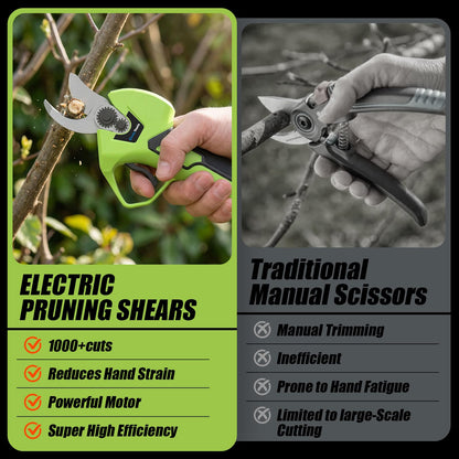 Electric Pruning Shears, Battery Powered Cordless Pruner Branch Cutter for Gardening Tree Pruning with 2×4.0Ah Batteries, Brushless Motor, SK5 Replacement Blade, 0.8-1.2 inch Cutting Diameter