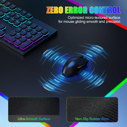 Mouse Pad with Wireless Charging, Large Desk Mat RGB Gaming Mousepad, 10 Light Colors LED Gaming Pad Keyboard Pad with Ultra-Smooth Surface & Non-Slip Rubber Base, Waterproof Full Desk Mouse Pad