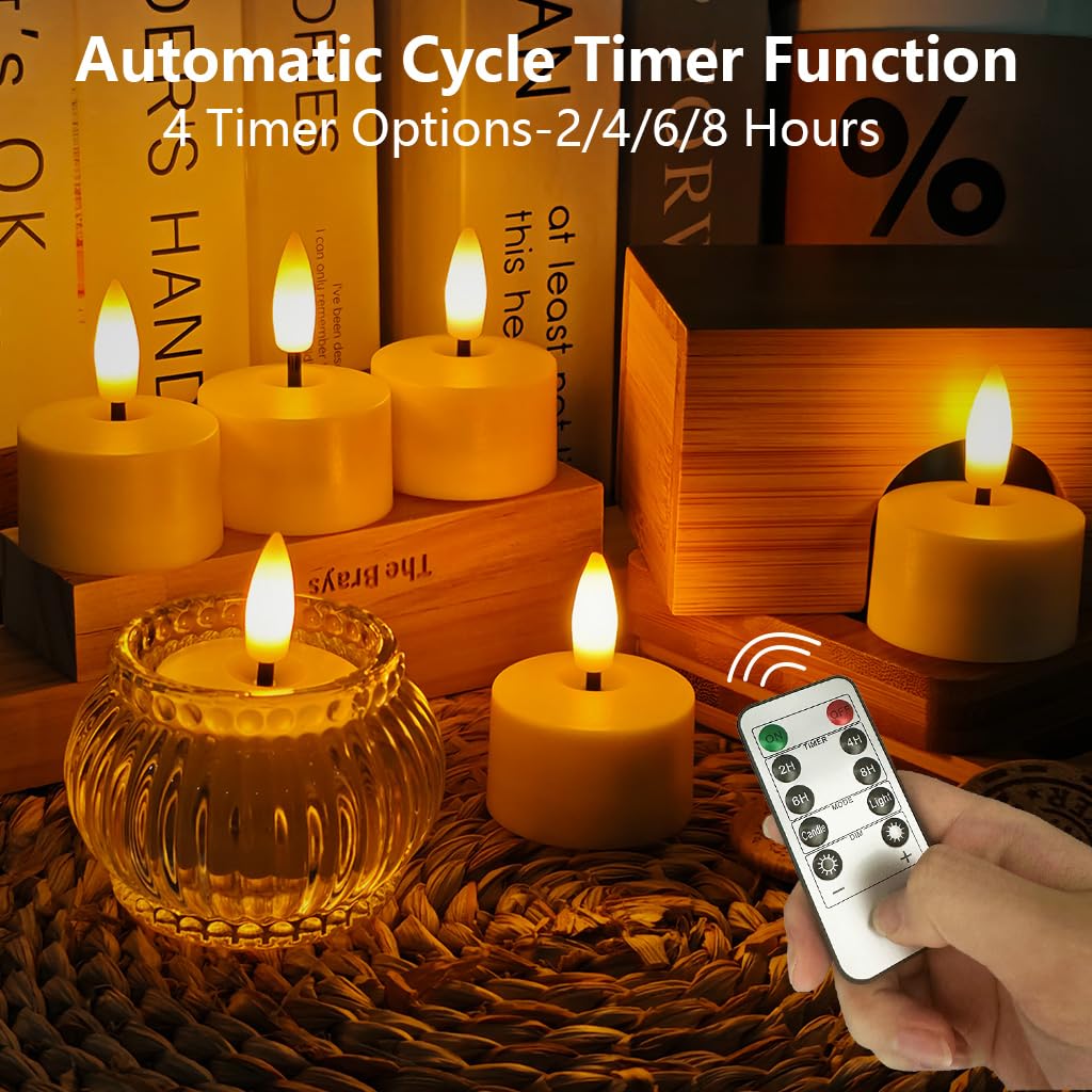 Ntewidbroansa Flameless Rechargeable Tea Lights with Remote Timer - LED Electric Candles Realistic Flickering for Valentines Decor, Wedding Table, Home Decoration 12-Pack (Φ 1-1/2''×H 2'')