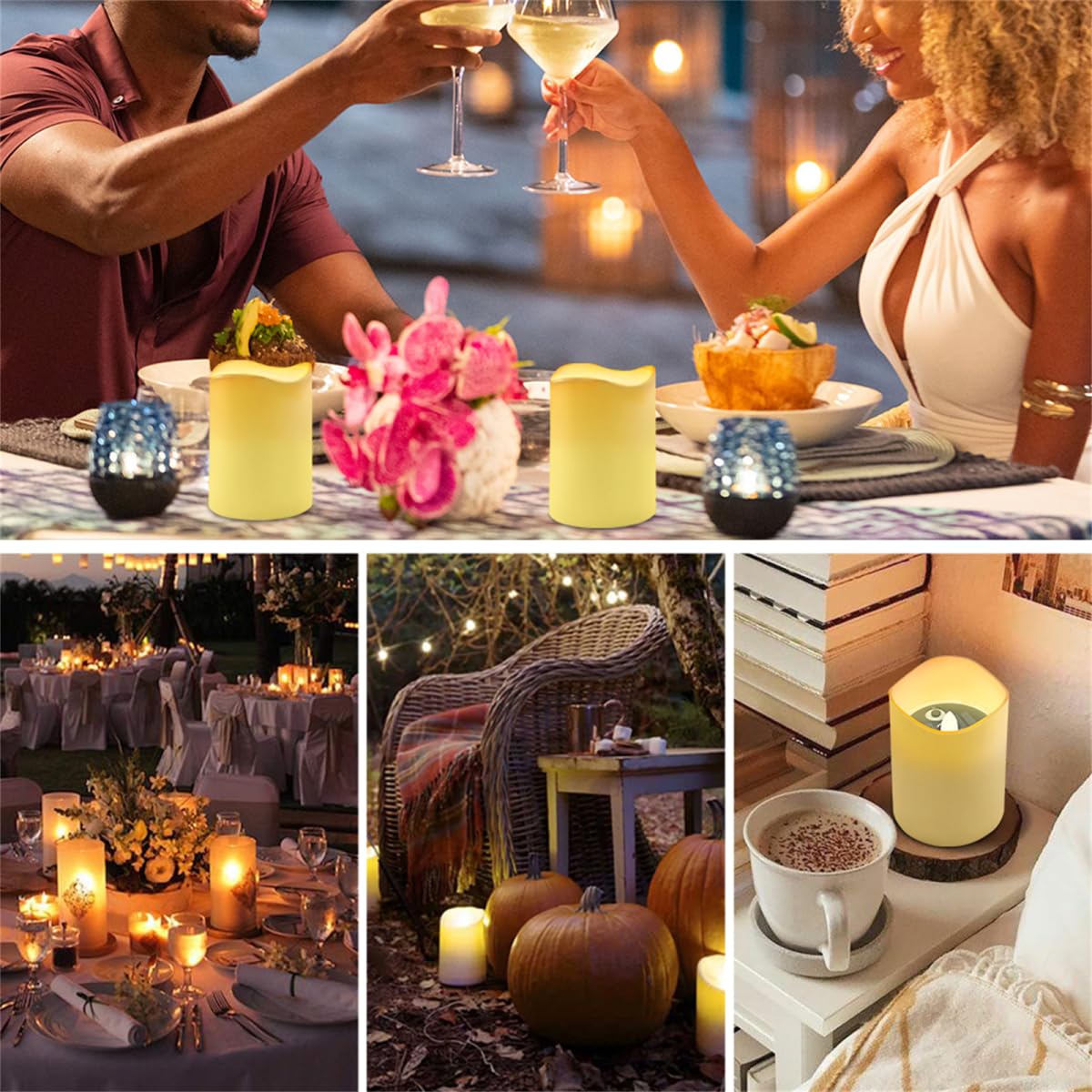HUISEFOR Glitter Candles Solar Powered Flameless Taper Candles Flickering Electric Tealights Candles with Dancing Flame Dusk to Dawn Solar Power Candles for Home Landscape Romantic Night Decor