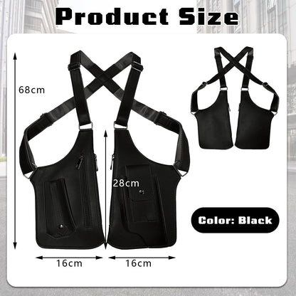 Underarm Shoulder Bag for Men, Leather Double Shoulder Armpit Bag with Adjustable Design & Multi-Pocket, Premium Wallet Holster for Outdoors, Travel (Black)