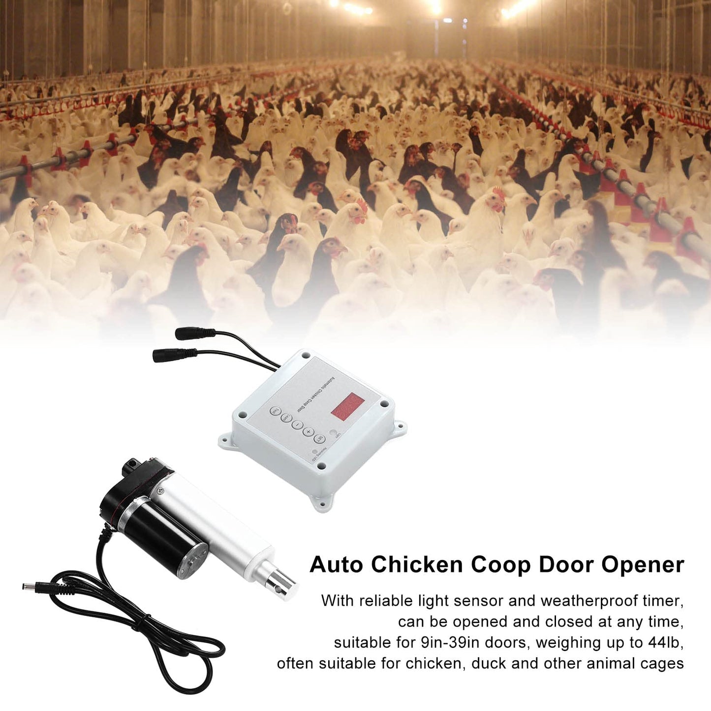 Automatic Chicken Coop Door Timer Remote Control Solar Powered Light Sensor Safe Opener Kit for Poultry Run Duck Coop(US Plug)