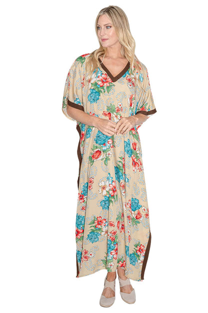 Miss Lavish London Womens Kaftan Tunic Kimono Dress Ladies Summer Evening Maxi Party One Size Fits 10-24 (One Size, 115-Brown)